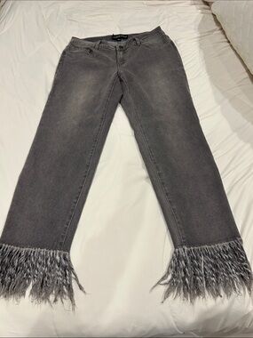 Talk of the Walk Women's Gray Jeans with Fringe Hem